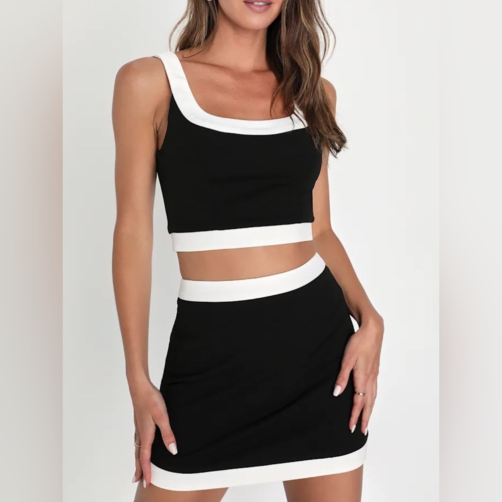 Lulu's Elegant Black and White Skirt Set